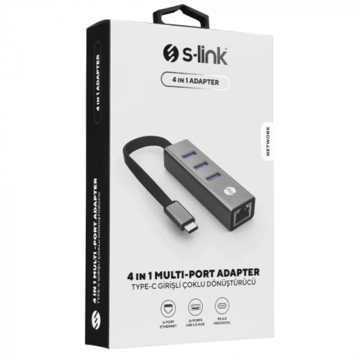 S-lınk Sw-u3325, Gigabit, Type-c To Rj45, 3xusb 3.0, Metal, Ethernet Kartı