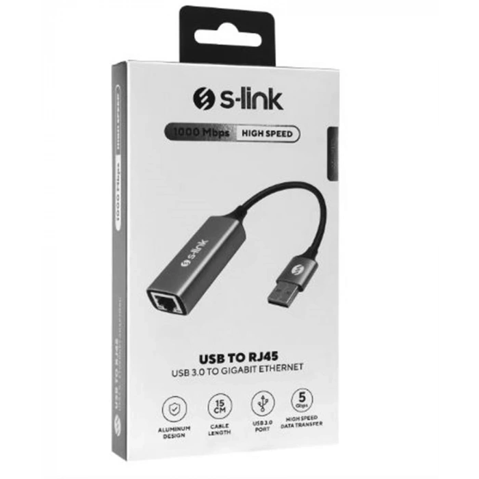 S-link SW-U334 Gri Metal USB 3.0 to RJ45 10-100-1000Mbps Gigabit Adaptör