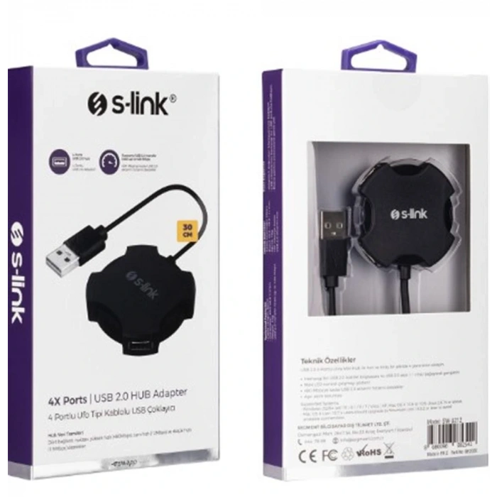 S-link Swapp Sw-u212 Siyah Usb 2.0 4 Port Hub Kablolu Çevirici Adaptör