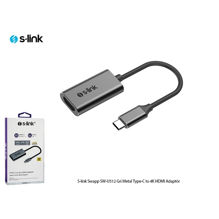 S-link Swapp Sw-u512 4k@30hz Gri Metal Type-c To 4k Hdmı Adaptör