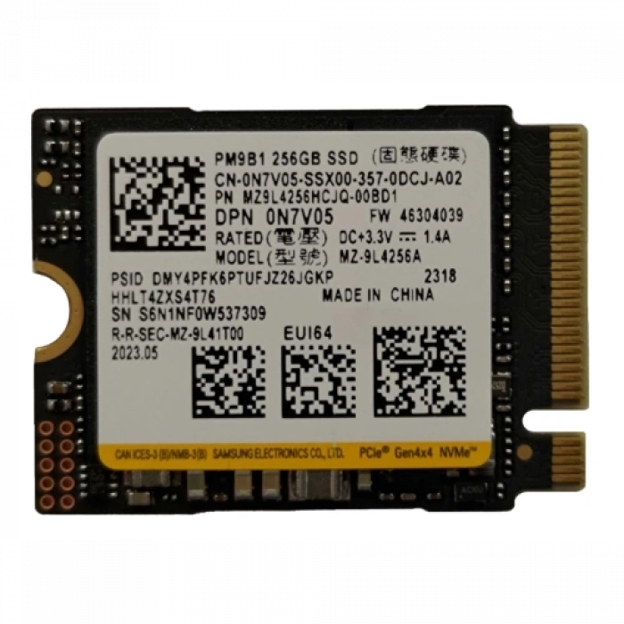 SAMSUNG PM9B1, MZ-9L4256HCJQ-00BD1, 256GB, 3300/1250, Gen4, NVMe PCIe M.2 2230 SSD (Bulk)