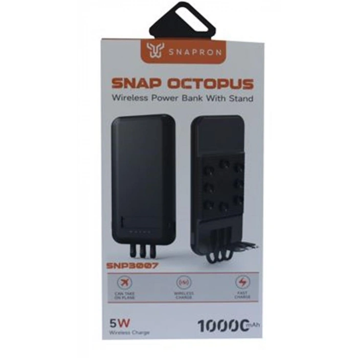 Snapmax Snp-3007 10.000 Mah Siyah Vantuzlu Kablosuz Ve 3in1 Kablolu Powerbank