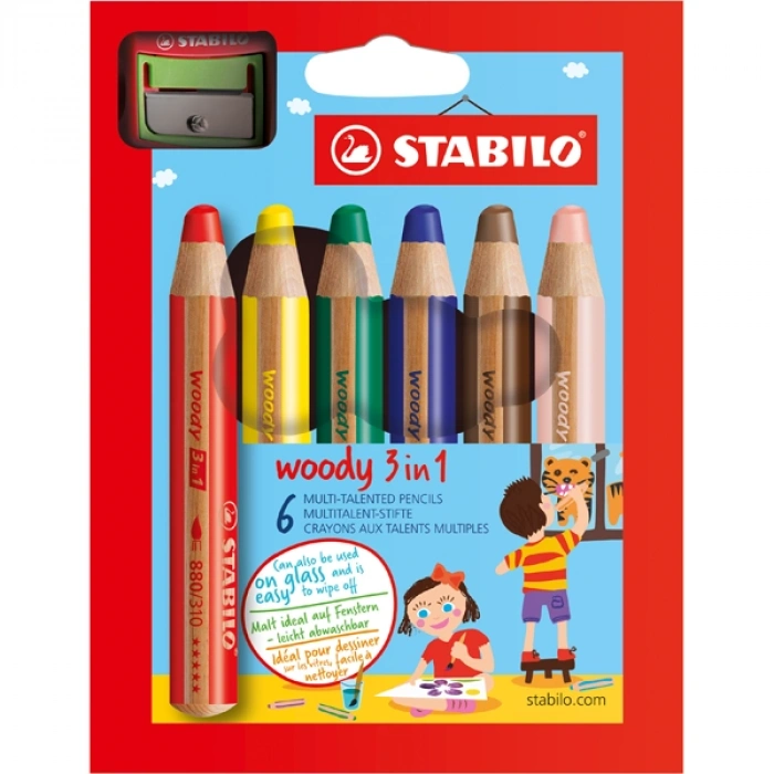Stabilo Pastel Boya Woody 3 İn 1 6 Renk+kalemtıraş 8806-2
