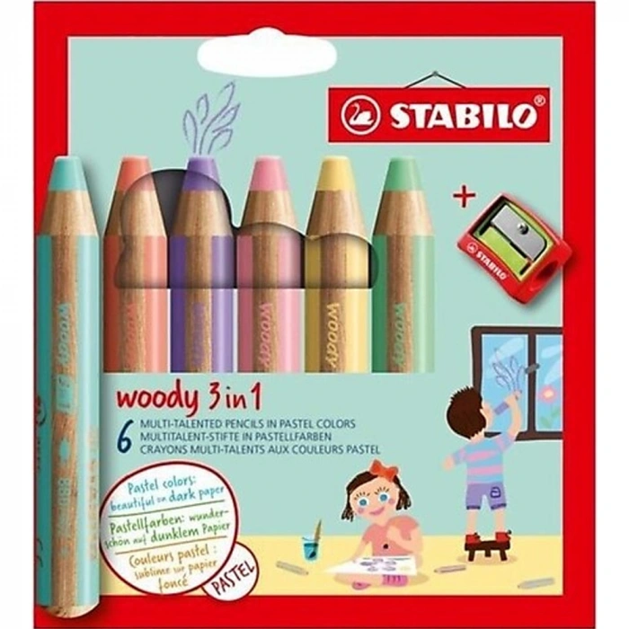 Stabilo Woody 3in1 Pastel 6 Lı+kalemtırş