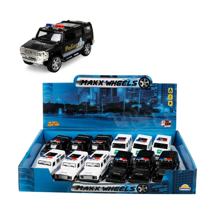 Sunman Oyuncak Maxx Wheels Işıklı Polis Jeep Model Arabalar 12 Cm
