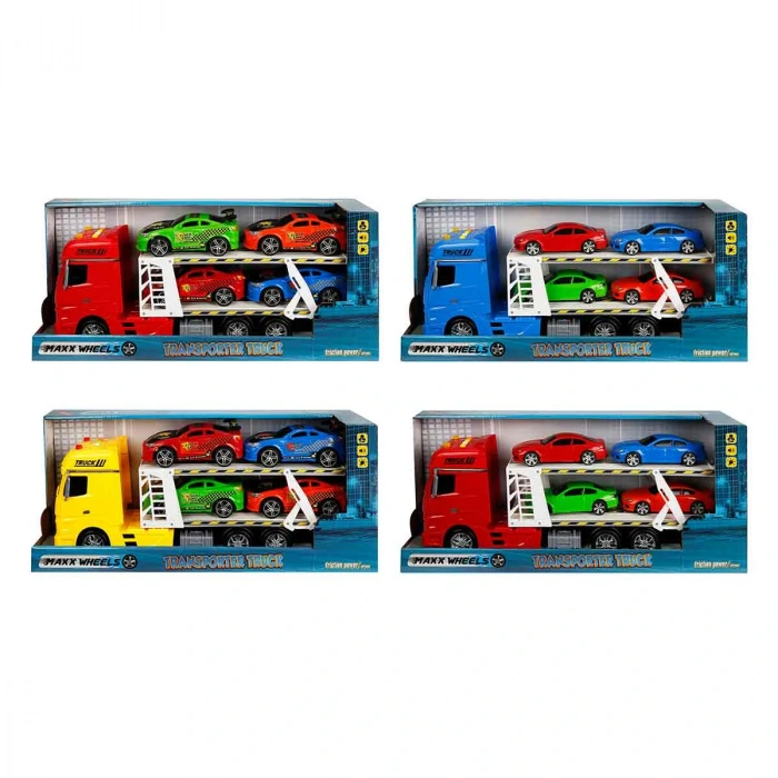 Sunman Oyuncak Maxx Wheels Sesli Ve Işıklı Transporter 2 Katlı 4 Araçlı 44 Cm. 1:24  S02002326