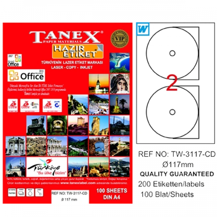 Tanex Cd Etiketi Laser-copy-ınkjet 100 Yp 117 Mm Tw-3117