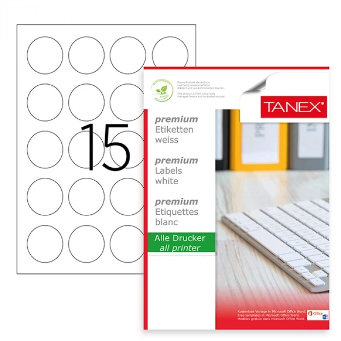 Tanex Laser Etiket 100 Yp 0.50 Mm Laser-copy-ınkjet Yuvarlak Tw-2150