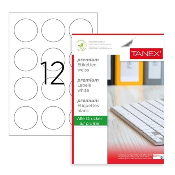 Tanex Laser Etiket 100 Yp 0.60 Mm Laser-copy-ınkjet Yuvarlak Tw-2160