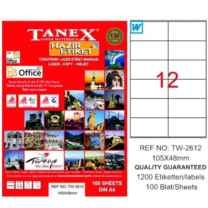 Tanex Laser Etiket 100 YP 105x48 Laser-Copy-Inkjet TW-2612
