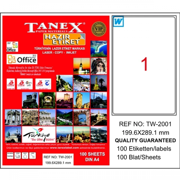 Tanex Laser Etiket 100 Yp 199.6x289.1 Laser-copy-ınkjet Tw-2001