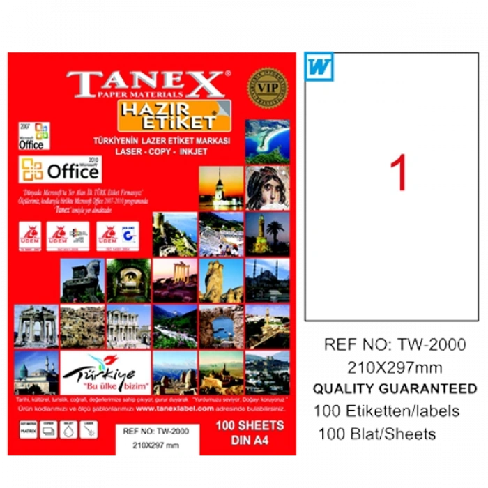 Tanex Laser Etiket 100 Yp 210x297 Laser-copy-ınkjet Tw-2000