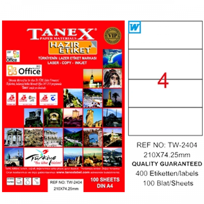 Tanex Laser Etiket 100 Yp 210x74.25 Laser-copy-ınkjet Tw-2404