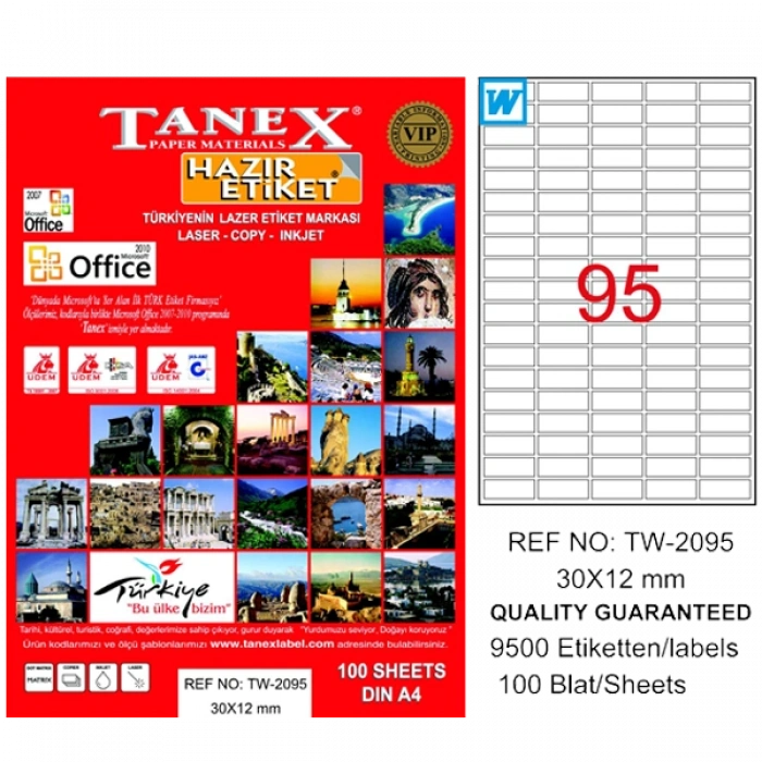 Tanex Laser Etiket 100 Yp 30x12 Laser-copy-ınkjet Tw-2095
