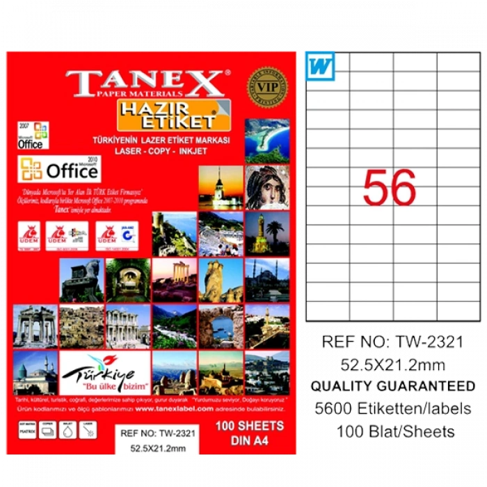 Tanex Laser Etiket 100 Yp 52x21 Laser-copy-ınkjet Tw-2321