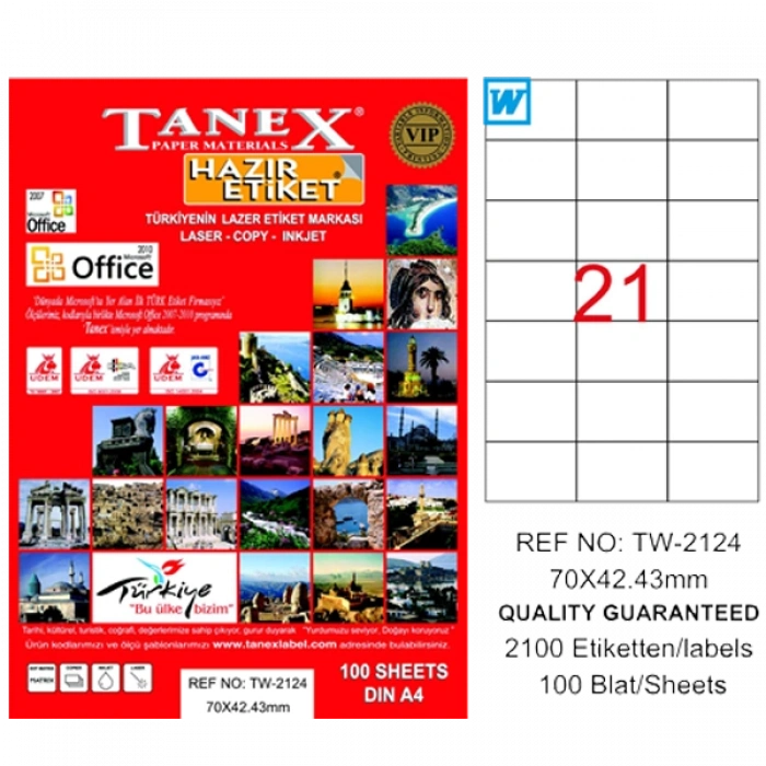Tanex Laser Etiket 100 Yp 70x42.43 Laser-copy-ınkjet Tw-2124