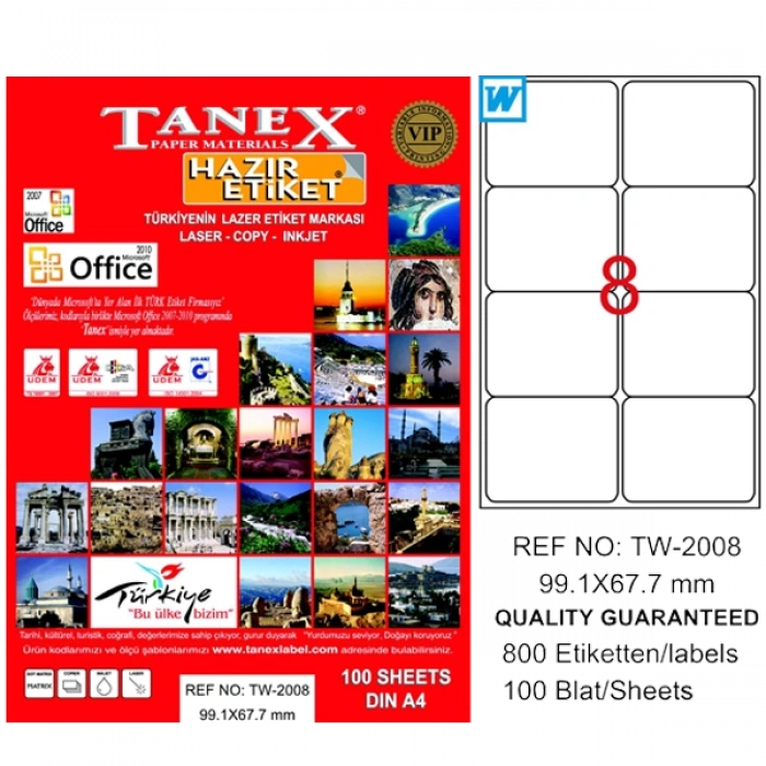 Tanex Laser Etiket 100 YP 99.1x67.7 Laser-Copy-Inkjet TW-2008