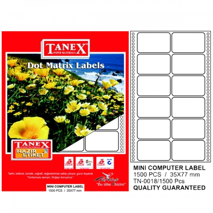 Tanex Sürekli Form Etiket 1500 Lü 35x77 Tn 0018