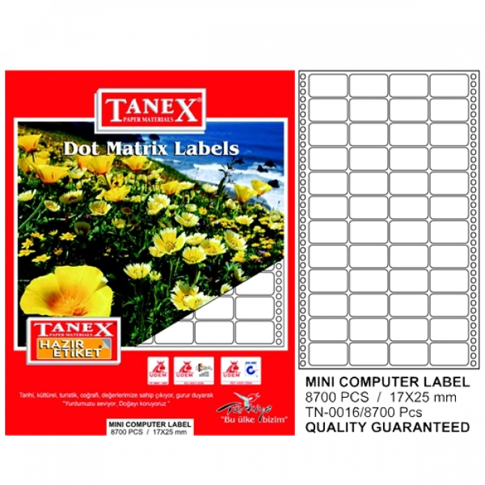 Tanex Sürekli Form Etiket 8700 Lü 17x25 Tn 0016