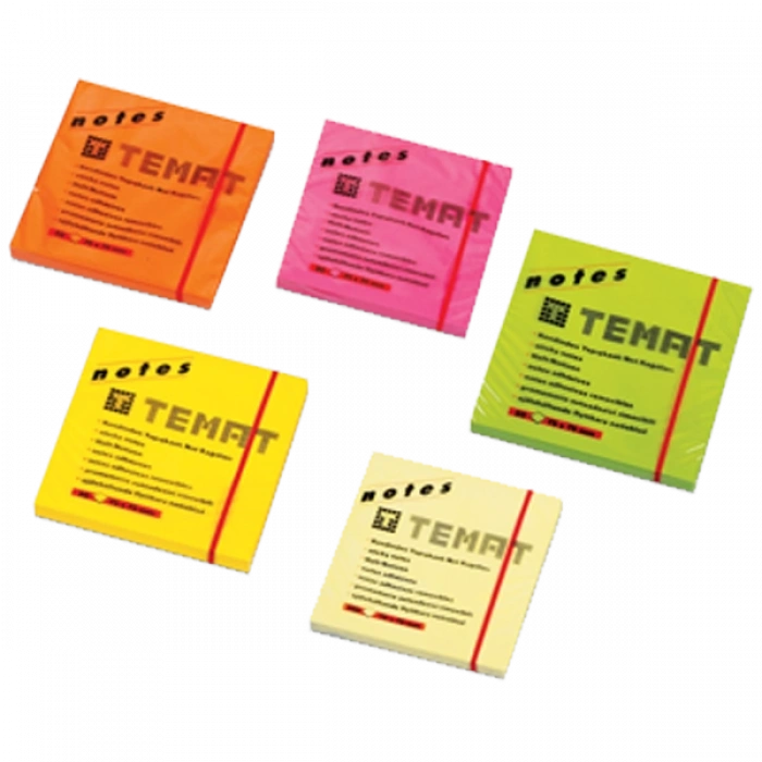 Temat Yapışkanlı Not Kağıdı 75x75 MM Fosforlu Sarı 11515