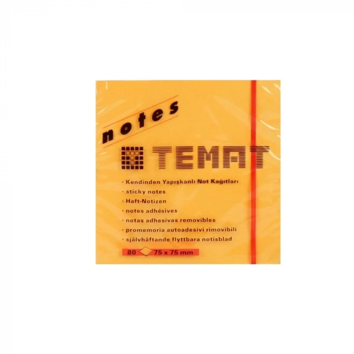 Temat Yapışkanlı Not Kağıdı Fosforlu Turuncu 75x75 Mm 11234