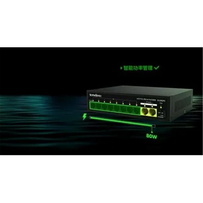 Tenda S110gpc 10 Port 8 Port Poe+ 10-100 Mbps + 2 Port 10-100-1000 Uplink Switch Çelik Kasa
