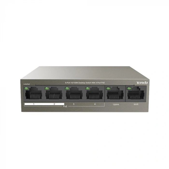 Tenda Tef1106p 6 Port 4 Port Poe+ 10-100 + 2 Port Uplink Switch Çelik Kasa Rack Mount
