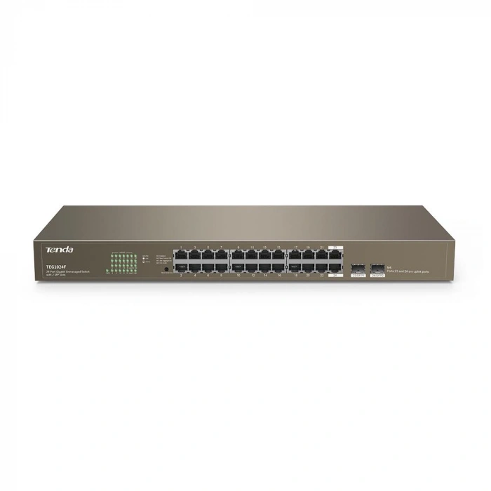 Tenda Teg1024f 24 Port 10-100-1000 Mbps + 2 Port Sfp Switch Çelik Kasa Rack Mount