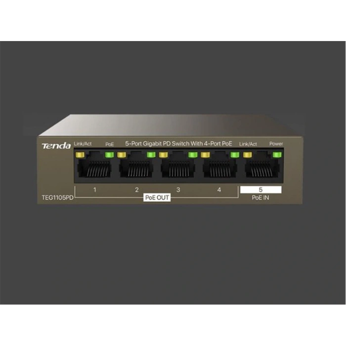 Tenda Teg1105pd 5 Port 4 Port Poe+ 1 Port Poe+ İn 10-100-1000 Switch Çelik Kasa Rack Mount