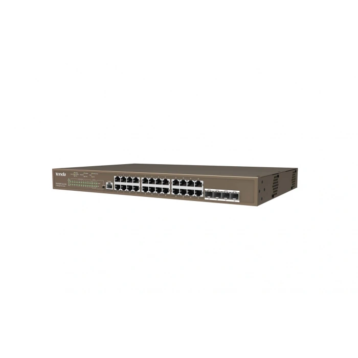 Tenda Teg5328p-24-410w 24 Port Poe+ 10-100-1000 Switch 4 Port Sfp L3 Çelik Kasa Rack Mount