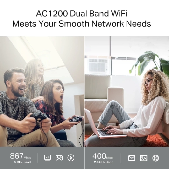 TP-LINK ARCHER C64, AC1200, 4Port, 1200Mbps, Dual Band WiFi, Masaüstü, Gigabit, Router, Access Point