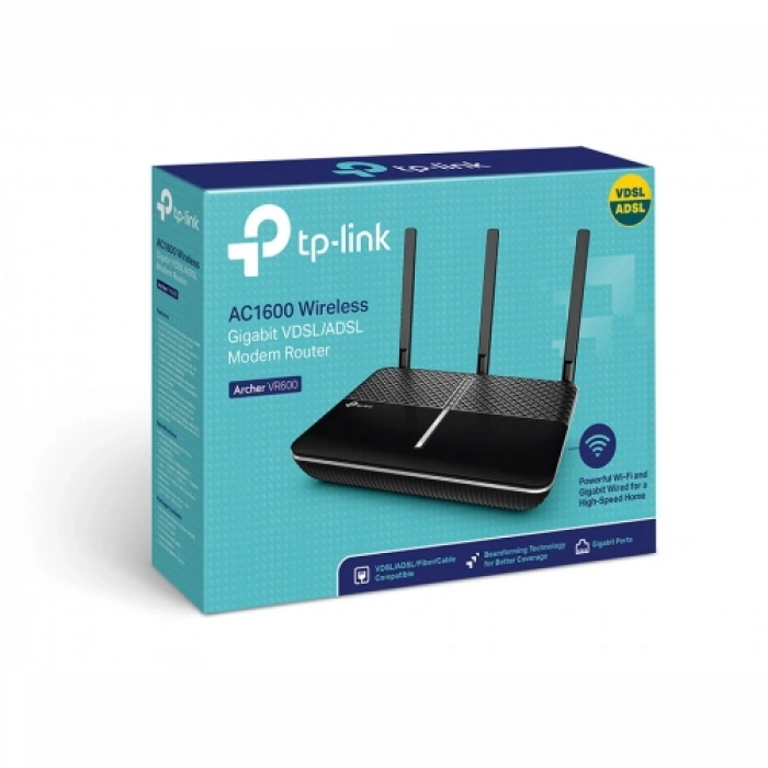 TP-LINK ARCHER VR600, AC1600, 4 Port GigaBit, Dual Band Wifi, 1600Mbps, 3xAnten, 3G-4G USB Desteği, VDSL2, ADSL2+ MODEM