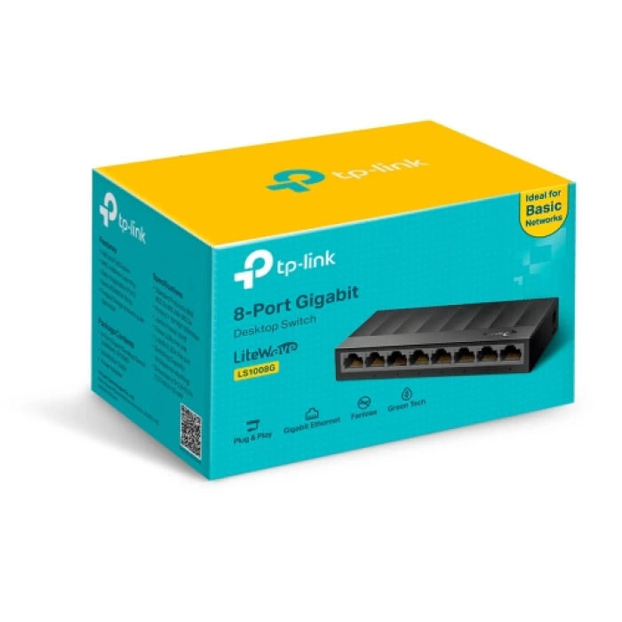 TP-LINK LS1008G, Green Tech, 8 Port GigaBit, Yönetilemez, Masaüstü Switch