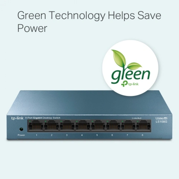 Tp-lınk Ls108g, Green Tech, 8 Port Gigabit, Yönetilemez, Masaüstü Switch