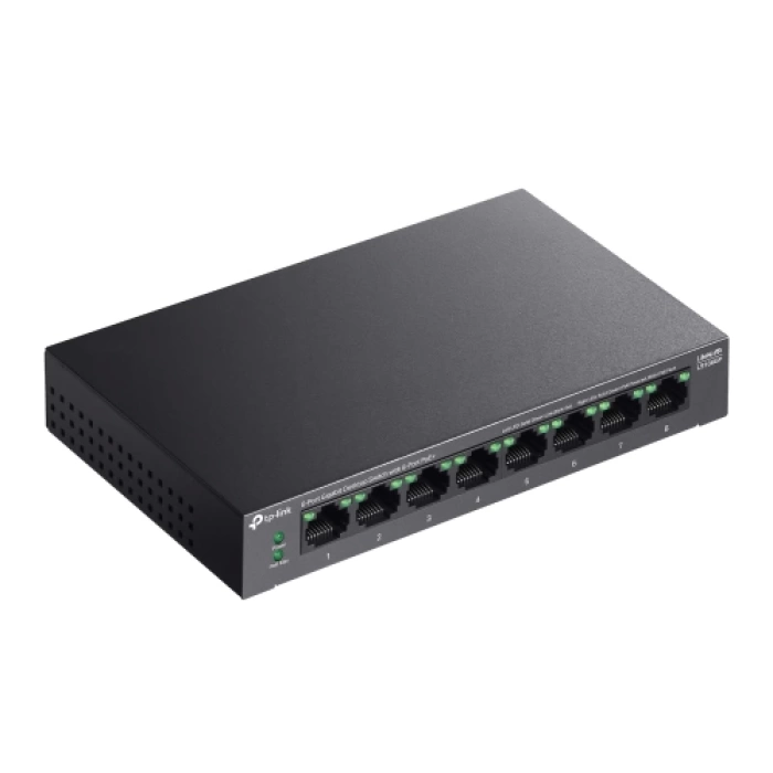 TP-LINK LS108GP, Green Tech, 8 Port GigaBit, PoE 62W, Yönetilemez, Metal Kasalı Switch