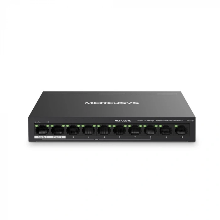 Tp-link Mercusys Ms110p 8 Port 10-100 Mbps Poe+ 2 Port 10-100 Switch Metal Kasa