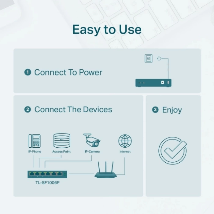 TP-LINK TL-SF1006P, 6 Port, MegaBit, 4 Port PoE 67W, Yönetilemez, Metal Kasalı Switch