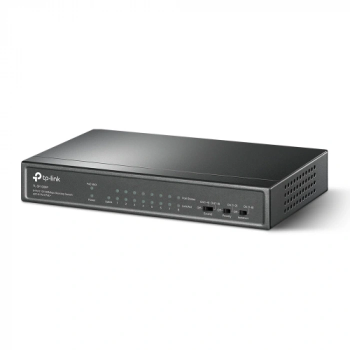 TP-LINK TL-SF1009P, 8 Port, MegaBit, PoE 65W, 1 Port Uplink, Yönetilemez, Metal Kasa, Masaüstü Switch