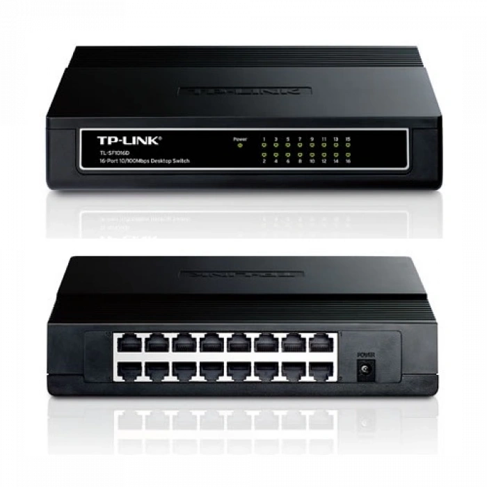 TP-LINK TL-SF1016D, 16 Port, MegaBit, Yönetilemez, Masaüstü Switch