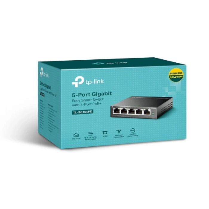 TP-LINK TL-SG105PE, 5 Port, GigaBit, 4 Port Poe, 65W, Easy Smart, Yönetilebilir, Metal Kasa, Masaüstü Switch