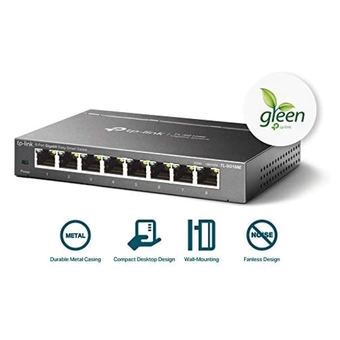 TP-LINK TL-SG108E, 8 Port, GigaBit, Easy Smart, Yönetilebilir, Metal Kasa, Masaüstü Switch