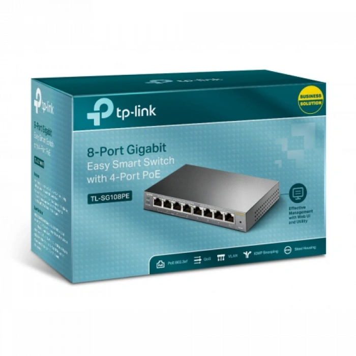 Tp-lınk Tl-sg108pe, 8 Port, Gigabit, 4 Port Poe 64w, Easy Smart, Yönetilebilir, Metal Kasa, Masaüstü Switch