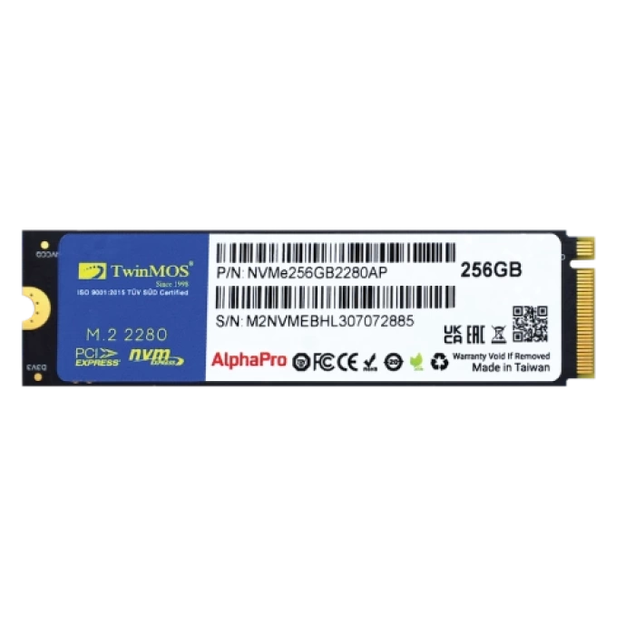 TwinMOS NVMe256GB2280AP, AlphaPro, 256GB, 3600-3250Mb/s, Gen3, NVMe PCIe M.2 2280, SSD,  TLC, 3DNAND