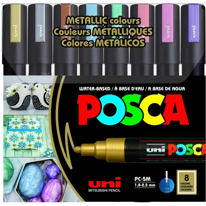 Uni-ball Posca 1.8-2.5 Su Bazlı Poster Markörü Metalik 8 Li Pc-5m/8c
