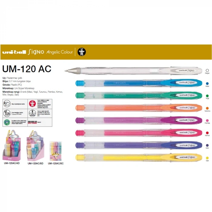 Uni-ball Roller Kalem Signo Angelic Colour Jel Bilye Uç 48 Li 0.7 Mm Um-120ac/4d Set