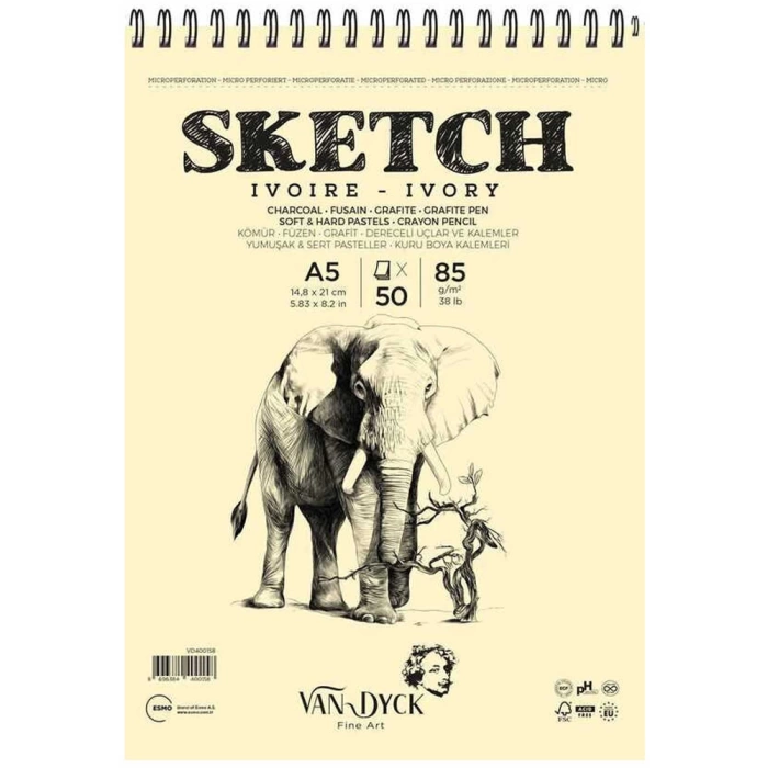 Van Dyck Skecth Çizim Blok A5 85 Gr 50 YP Doku Üst Spral
