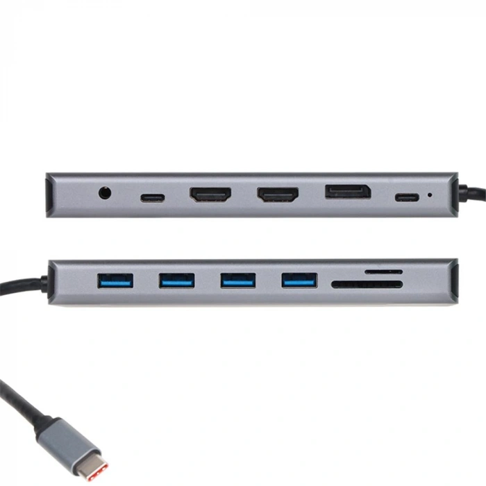 Vcom Cu4706 Type-c To Hdmı-2+dp+usb3.0-3+type C+usb2.0+rj45+sd2.0+tf2.0+pd+dc 3.5mm 13 İn 1 Çevirici