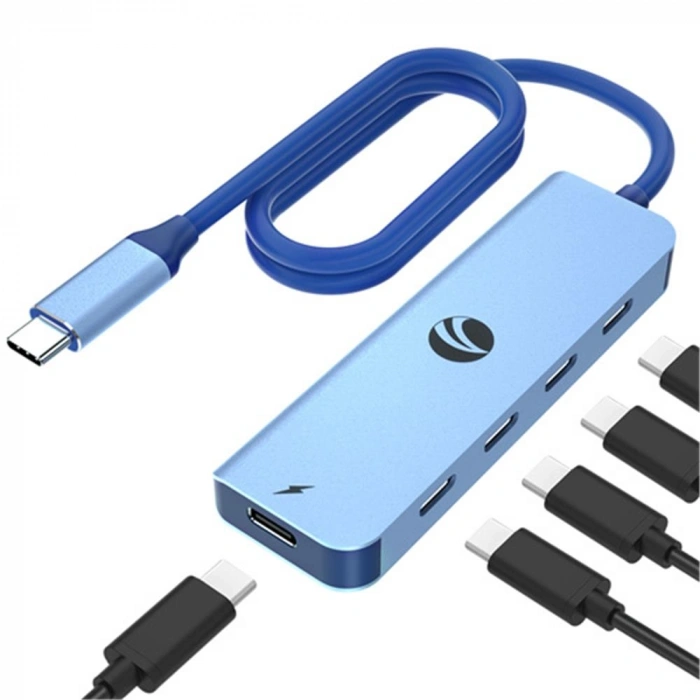 Vcom Cue11s Type-c To 4-usb-c (10gbps)+pd 3.0 100w Mavi Çoklayıcı