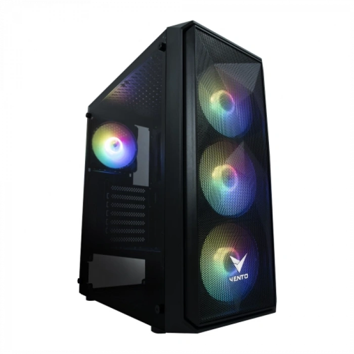 Vento Vg10f Mid Tower, 500w Siyah, Temperli Cam, Rgb, Atx Gamıng Kasa
