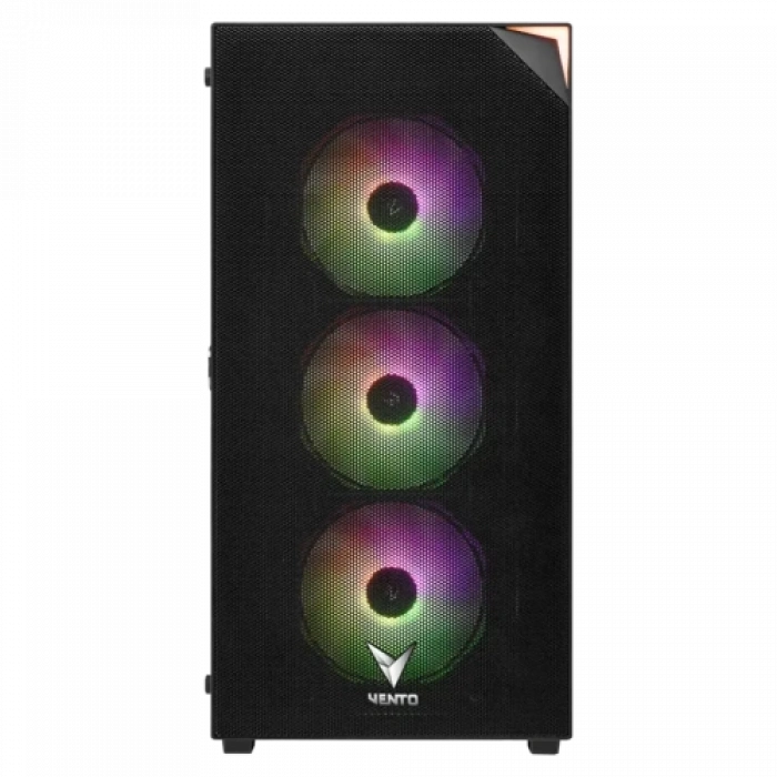VENTO VG3400S Mid Tower, Siyah, Temperli Cam, RGB, ATX GAMING KASA (PSU YOK)
